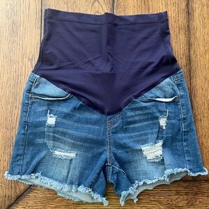 Pinkblush Maternity Distressed Denim Shorts | Medium